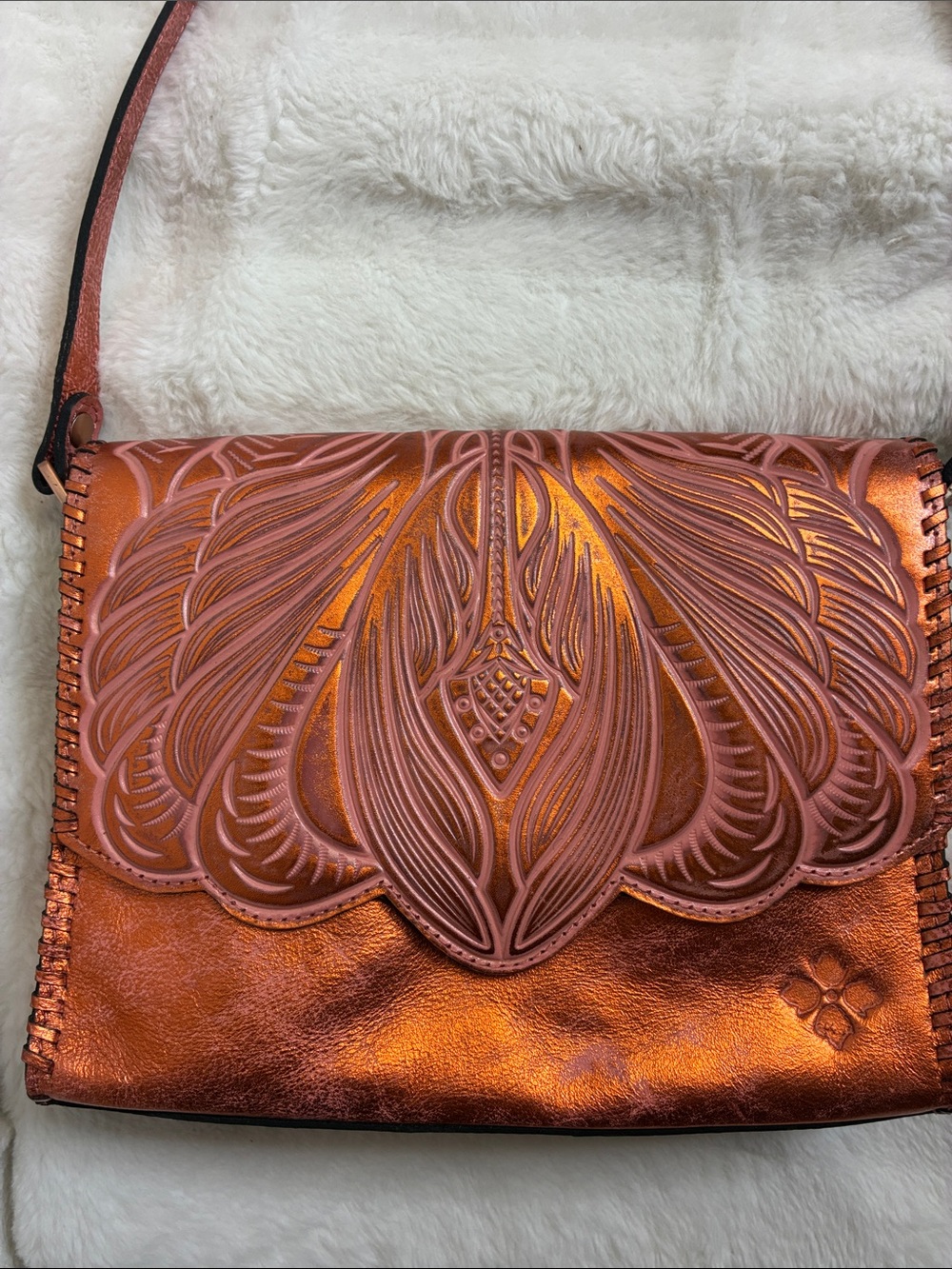 Patricia Nash Metallic Orange Embossed Leather Crossbody Bag